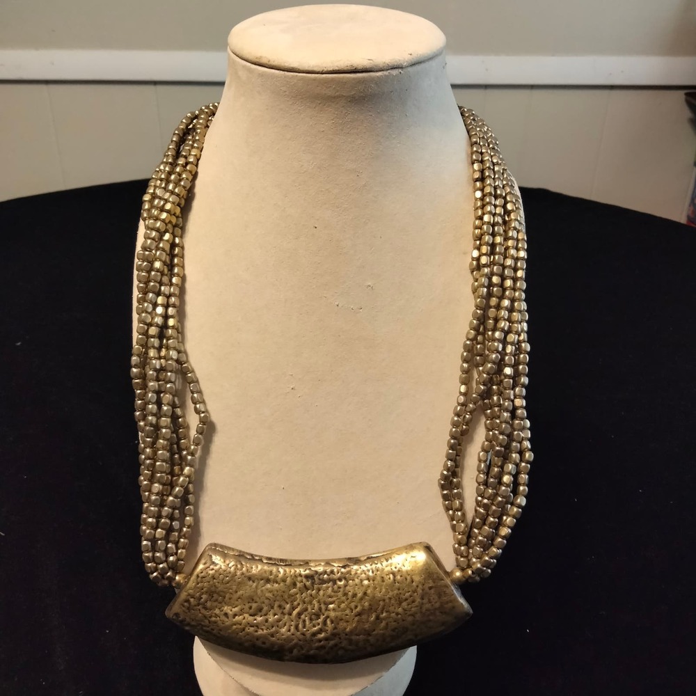 Iris Apfel & Bajalia Gold Toned Metal & Beaded Chunky Statement Necklace